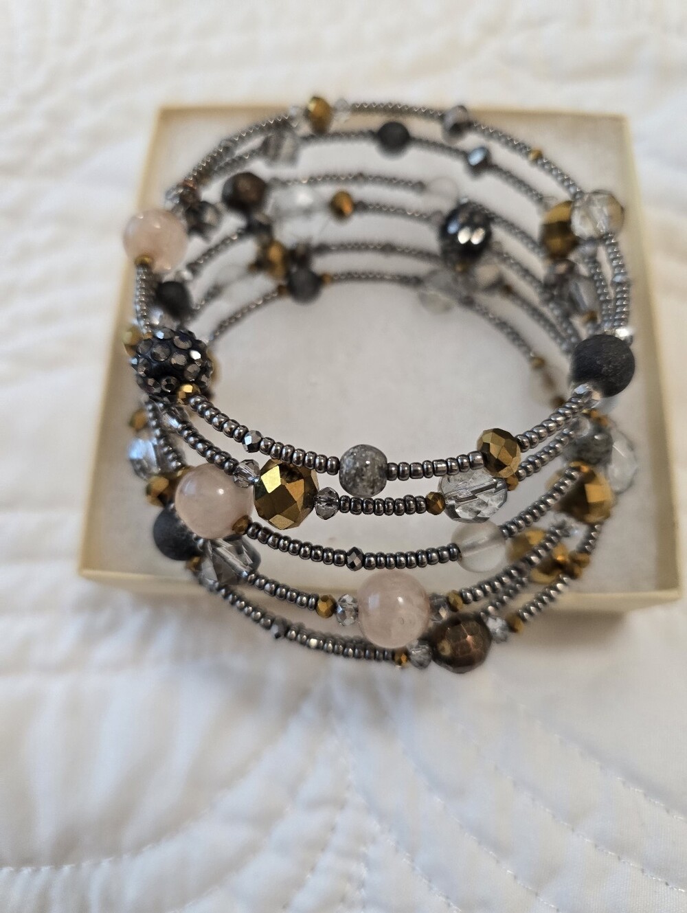 Vintage Chico's Marked Georgous Beaded Wrap Bracelet - Pink and Gold Accent